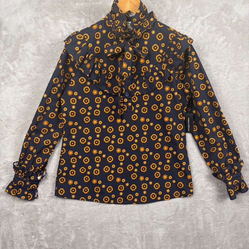 Saint Geraldine Blouse Top Womens M Navy Ruffle Dark Floral Prairie Ethical